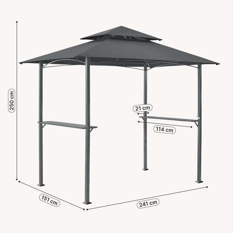 Schiță cotată Pavilion pentru gratar BBQ Parga 250 x 241 x 151 cm gri inchis [en.casa]