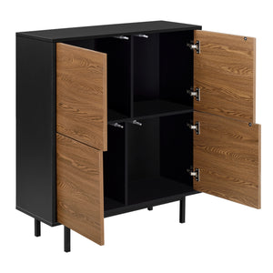 Comoda cu 4 usi Gnosjo 93 x 80 x 30 cm negru/efect lemn nuanta inchisa [en.casa] 
