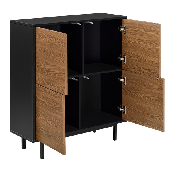 Comoda cu 4 usi Gnosjo 93 x 80 x 30 cm negru/efect lemn nuanta inchisa [en.casa] 