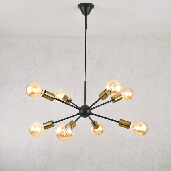 Lustra cu 8 brate Amiens 8 x E27 max. 60W metal 150 cm negru / galben aramiu [lux.pro]