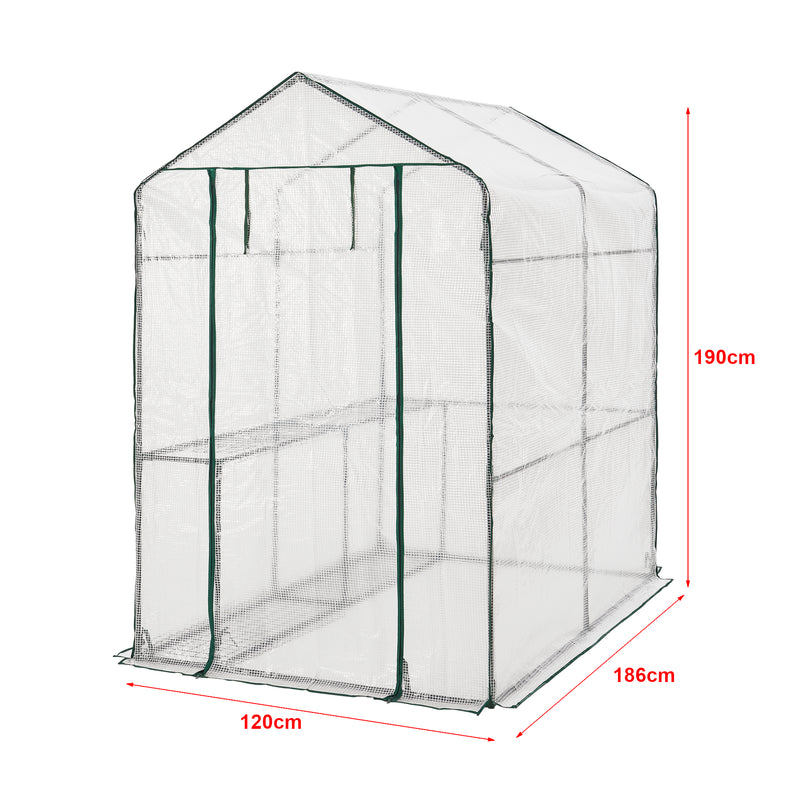 Schiță cotată Solar gradina cu rafturi Oosterhout 120 x 186 x 190 cm transparent [en.casa]