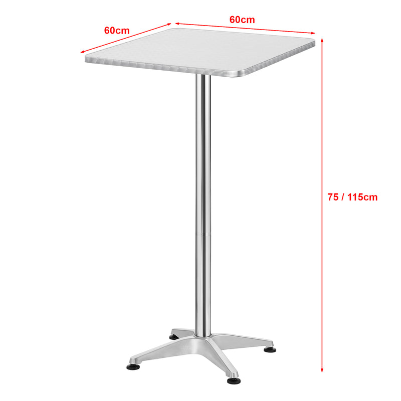 Schiță cotată Masa bistro bar patrata Jarpen 115 cm argintiu cu blat pliabil [en.casa]