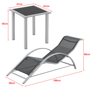 Set mobilier gradina Binetto 2 sezlonguri 1 masa gri/negru [en.casa]
