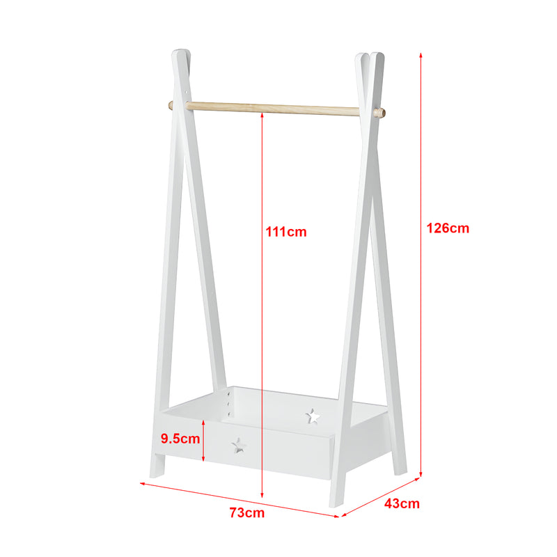 Schiță cotată Cuier haine copii Laxe 126 x 73 x 43 cm alb [en.casa]
