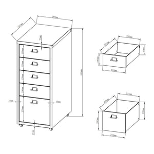 Dulap birou Kokar 69x28x41cm mobil cu 5 sertare  [en.casa]