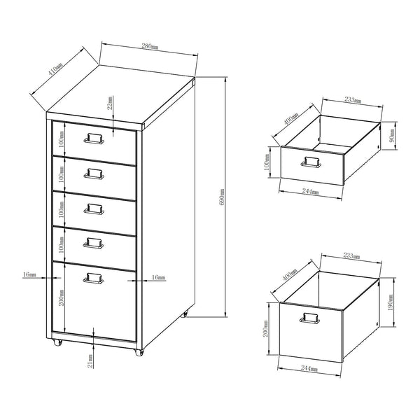 Dulap birou Kokar 69x28x41cm mobil cu 5 sertare  [en.casa]