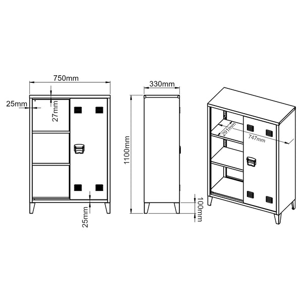 Dulap metalic Oripaa 110x75x33cm alb [en.casa]