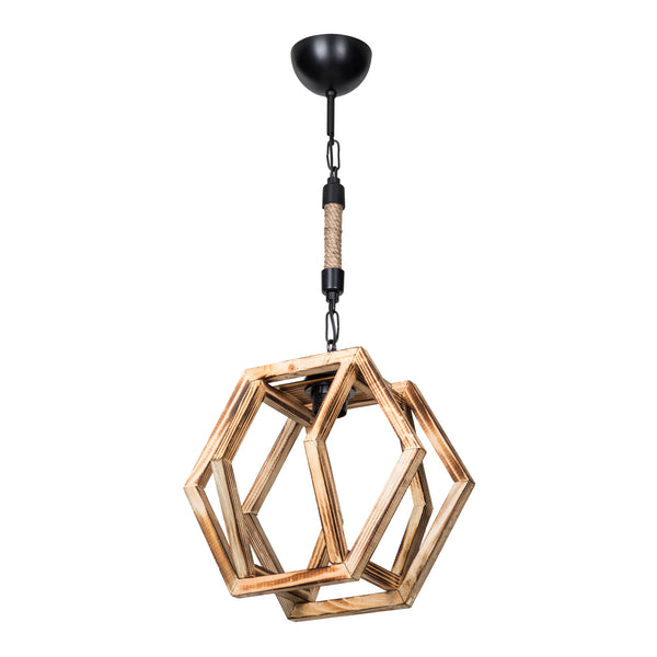 Lustră suspendată Cheltenham E27 metal lemn masiv sfoară de iută negru / aspect lemn / culoare iută [lux.pro]