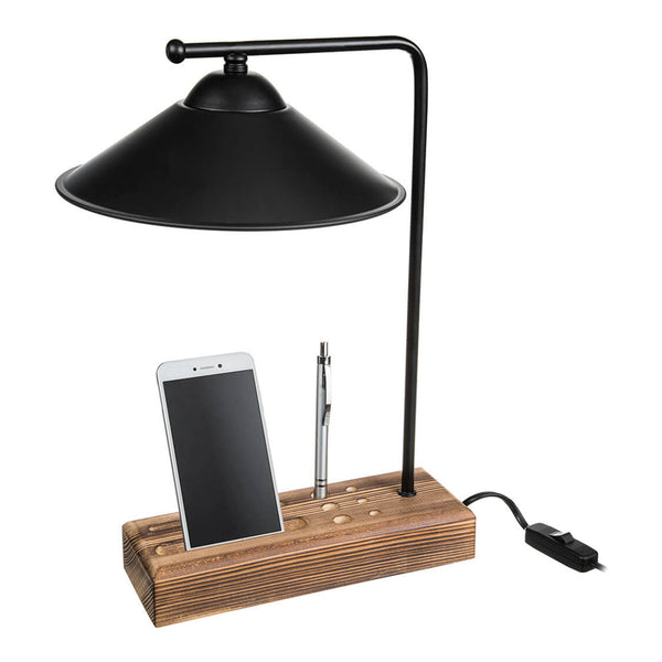 Lampa de masă Folkestone E27 Lemn masiv Metal Negru / Lemn [lux.pro]