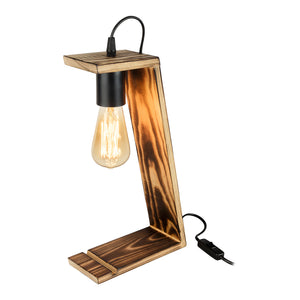 Lampa de masă Gillingham E27 Lemn masiv Negru / Aspect lemn [lux.pro]