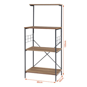 Raft bucatarie Billund 133x60x42cm metal pal negru/efect nuc [en.casa]