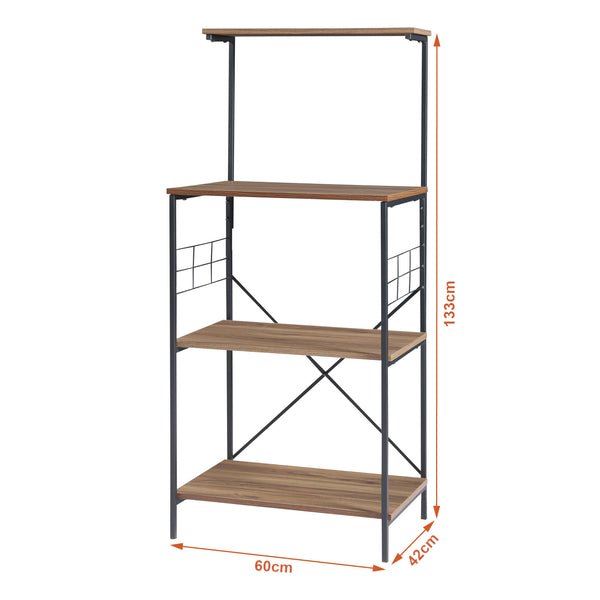 Raft bucatarie Billund 133x60x42cm metal pal negru/efect nuc [en.casa]