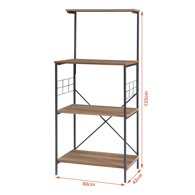 Schiță cotată Raft bucatarie Billund 133x60x42cm metal pal negru/efect nuc [en.casa]