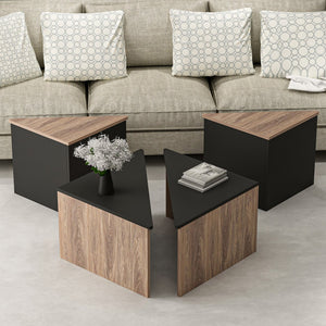 Set 4 buc masute cafea Frederikshavn stejar negru [en.casa]