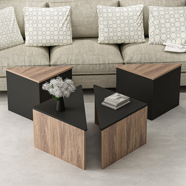 Set 4 buc masute cafea Frederikshavn stejar negru [en.casa]