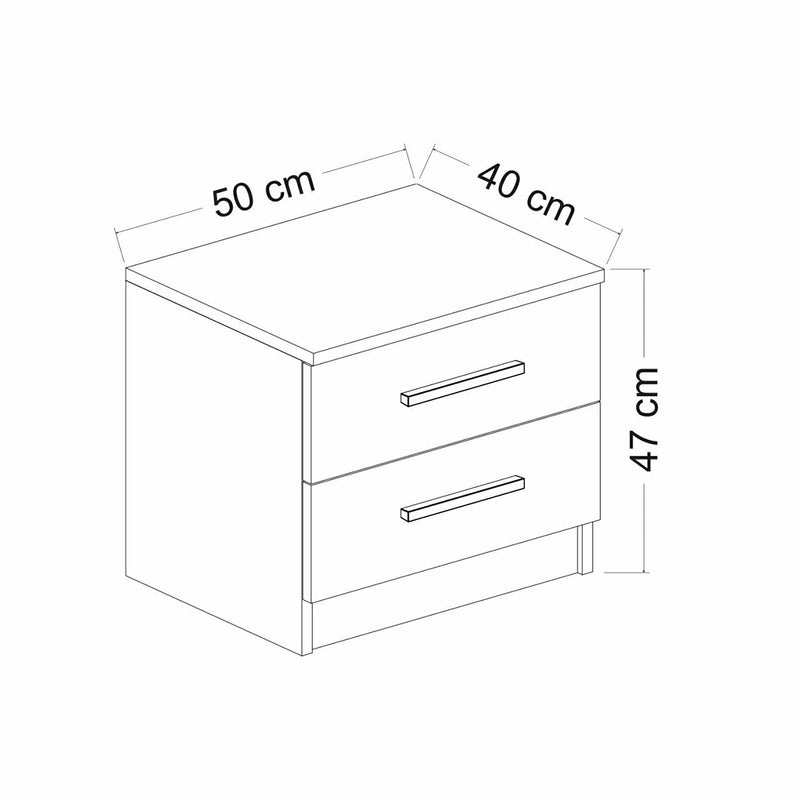 Schiță cotată Noptiera cu 2 sertare Fanø 47x50x40cm pal antracit [en.casa]