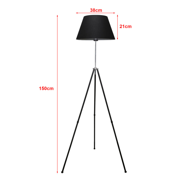 Schiță cotată Lampa de podea Livingston 150 cm 1 x E27 max 20W metal textil negru argintiu [lux.pro]