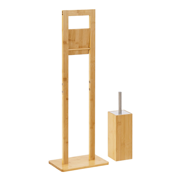 Set suport hartie igienica si perie WC Vasteras bambus  [en.casa]