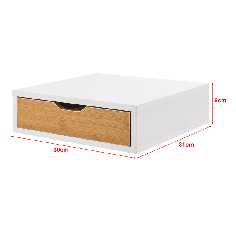 Schiță cotată Cutie cu sertare Vieremä 9x30x31cm Alb/Aspect bambus [en.casa]