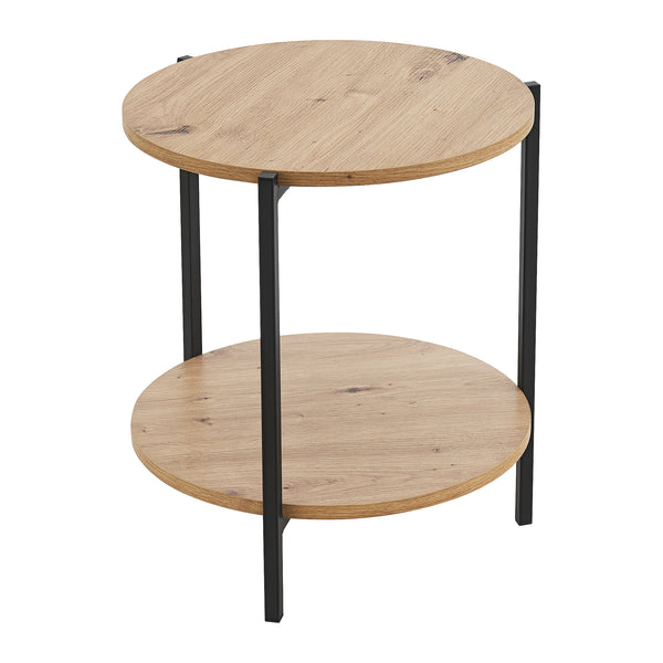 Masă laterală Kuopio 50xØ40cm Negru/Aspect lemn [en.casa]