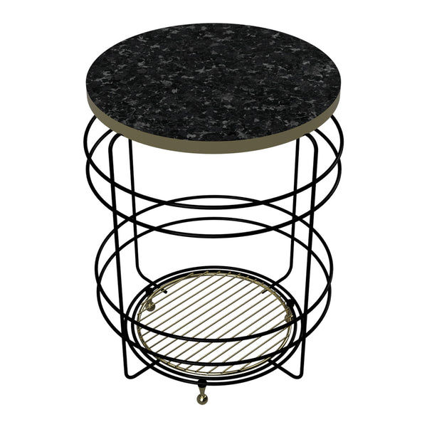 Masuta living rotunda Padasjoki 55x40cm negru auriu negru efect marmura [en.casa]