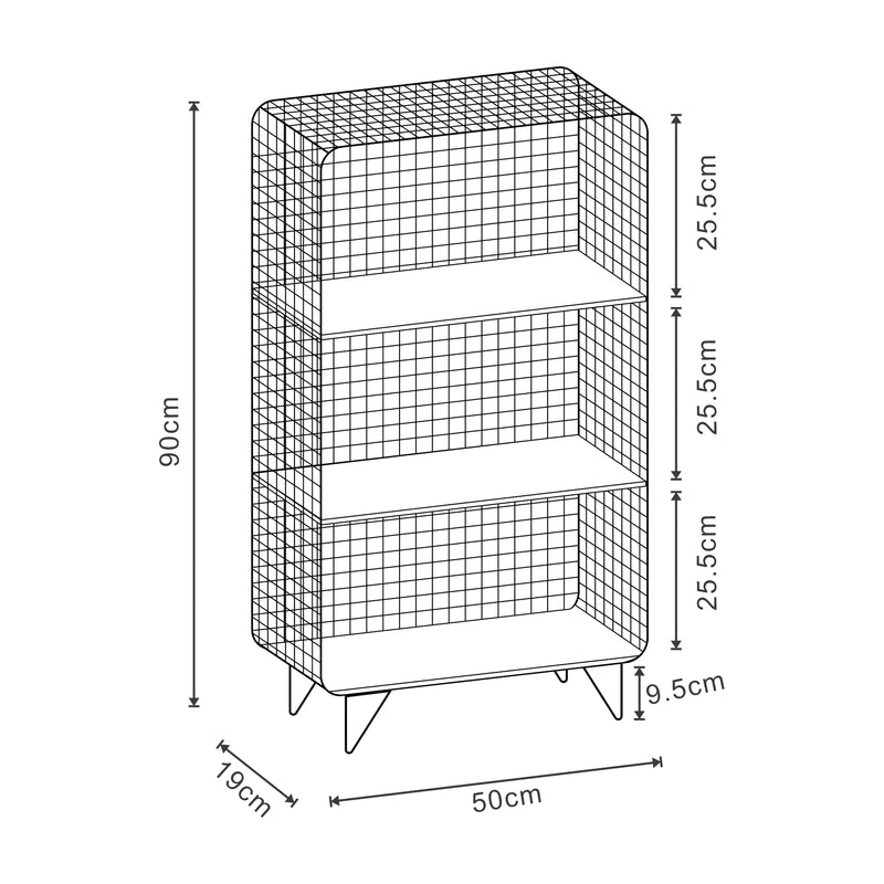 Schiță cotată Raft de sine statator Volda 90x50x19cm metal negru [en.casa]
