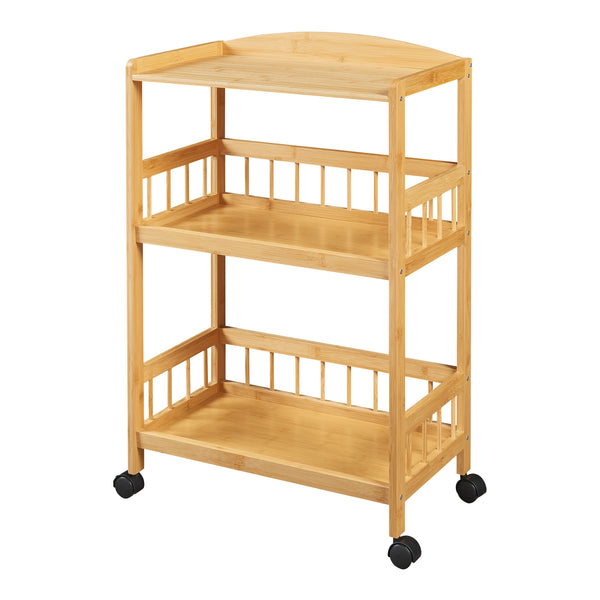 Carucior servire cu 3 rafturi Huddinge 80x53x30cm bambus natur [en.casa]