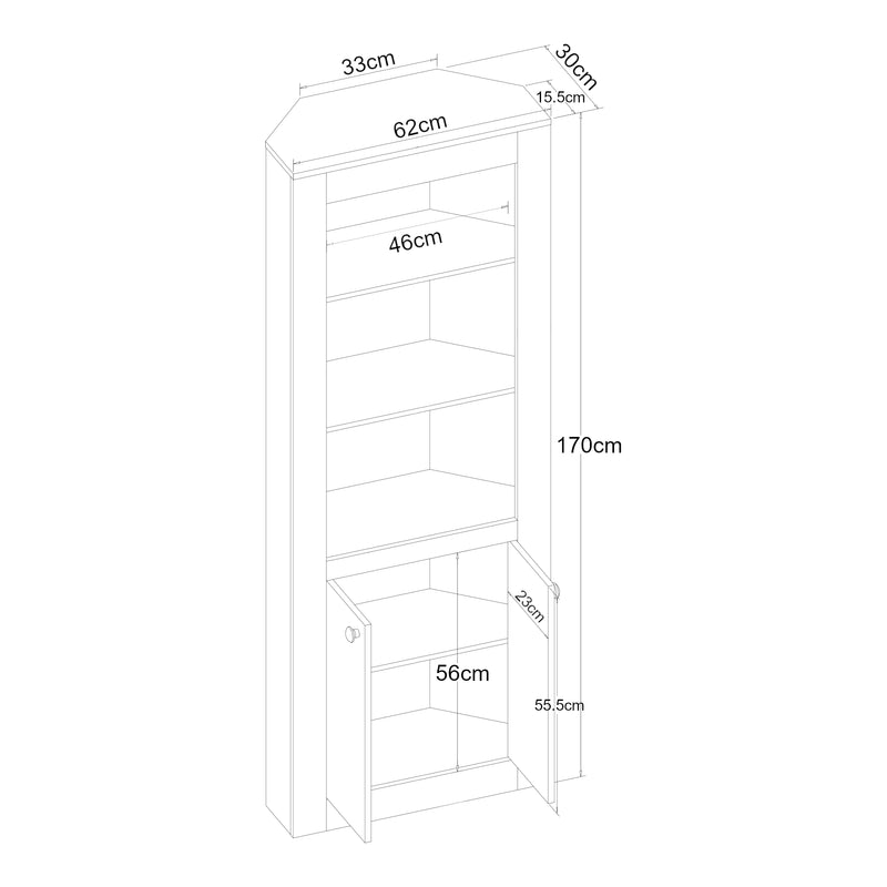 Schiță cotată Dulap colt Eura 170x62x30cm efect lemn stejar [en.casa]