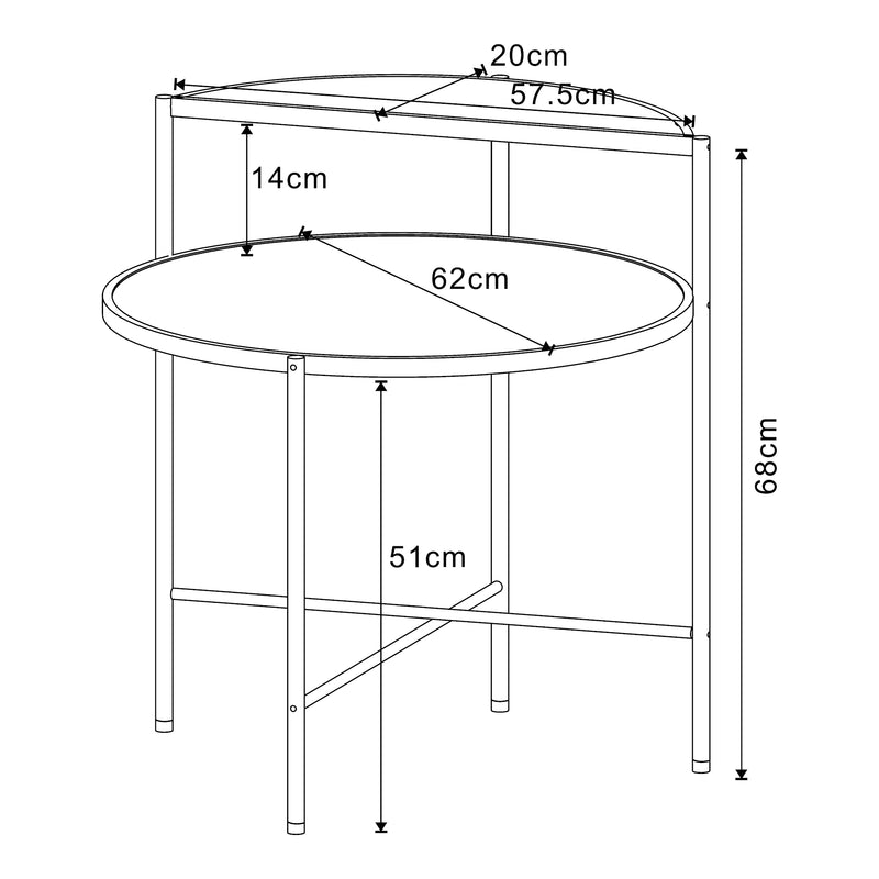 Schiță cotată Masuta Fyresdal 68x62cm negru/efect lemn stejar [en.casa]