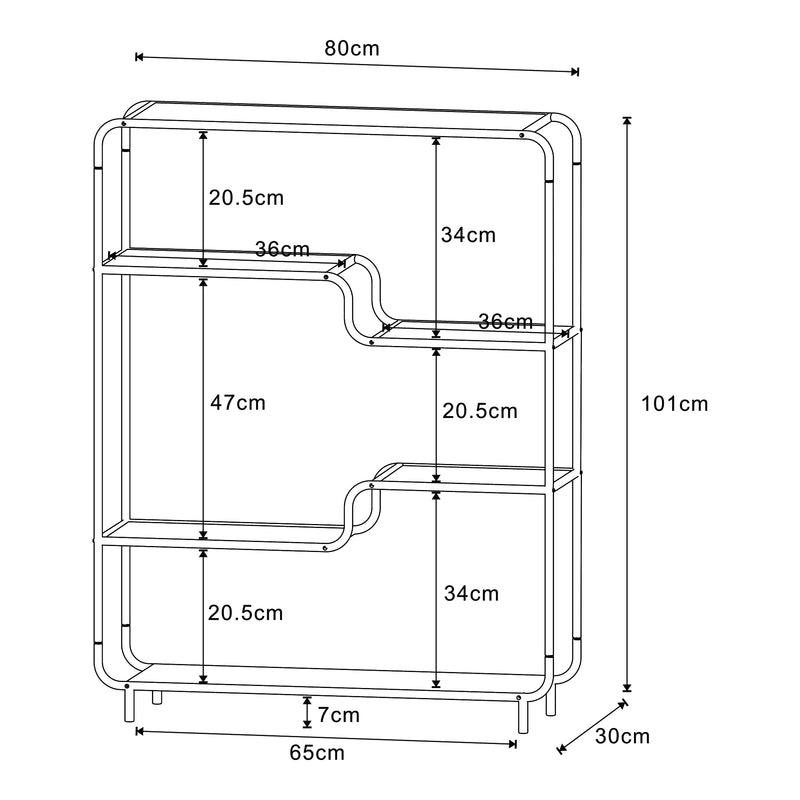 Schiță cotată Raft de sine statator Kristiansand 101x80x30cm negru/efect lemn stejar [en.casa]