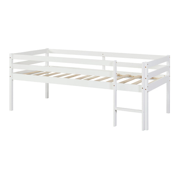 Pat cu scara copii Siikalatva 90x200cm 120kg brad pal alb [en.casa]