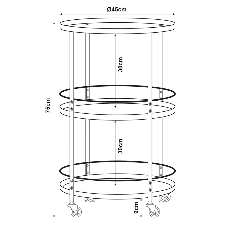Schiță cotată Carucior servire la masa Munkedal 75x45 cm metal negru [en.casa]