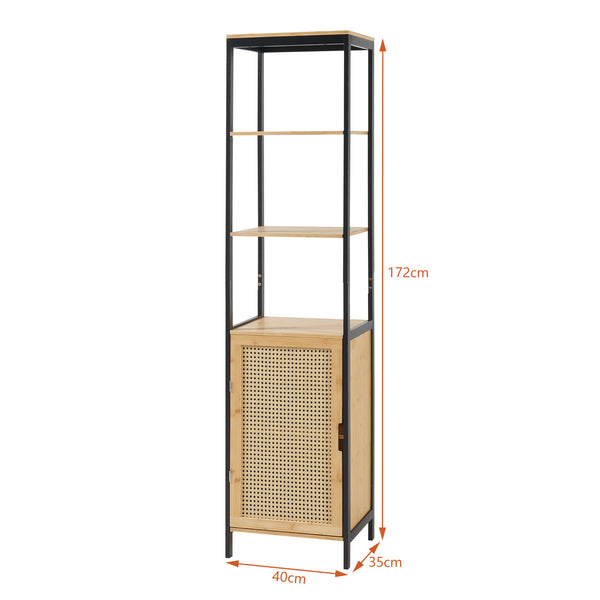 Dulap baie de sine statator Tervola 172x40x35cm MDF bambus negru natur [en.casa]
