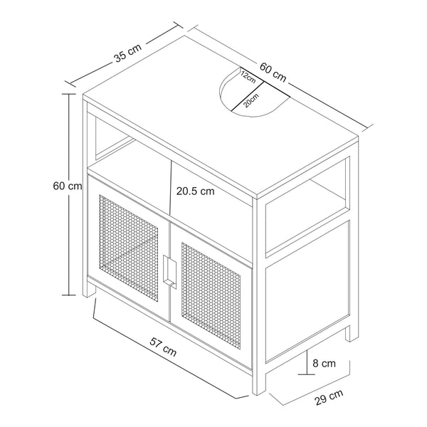 Dulap sub chiuvetă Tervola 60x60x35 cm Negru/Bambus [en.casa]