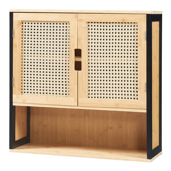 Dulap perete Tervola 60x60x20cm MDF bambus natur negru [en.casa]