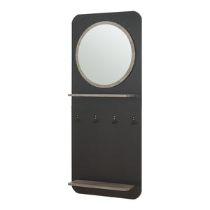 Cuier panou perete hol cu oglinda Helsinge 140x59,5x16cm negru/efect lemn [en.casa]