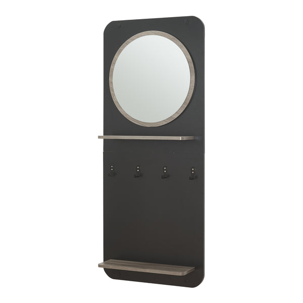 Cuier panou perete hol cu oglinda Helsinge 140x59,5x16cm negru/efect lemn [en.casa]
