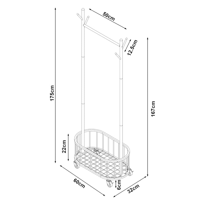 Schiță cotată Suport haine mobil Risør 175x60x32cm alb [en.casa]