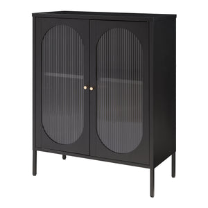 Comoda Karlskrona 101,5x80x40 cm otel sticla negru mat [en.casa]
