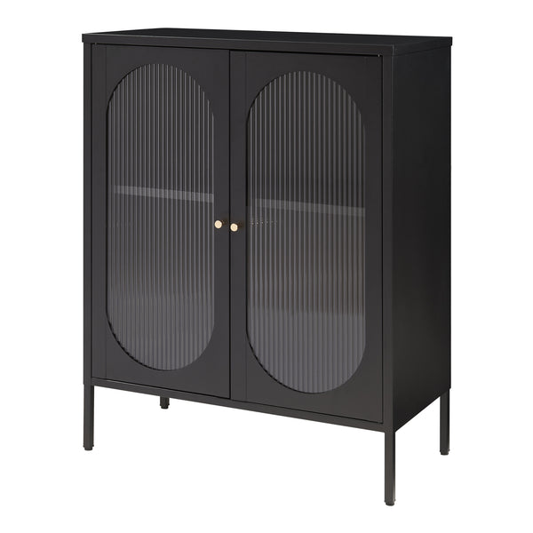 Comoda Karlskrona 101,5x80x40 cm otel sticla negru mat [en.casa]
