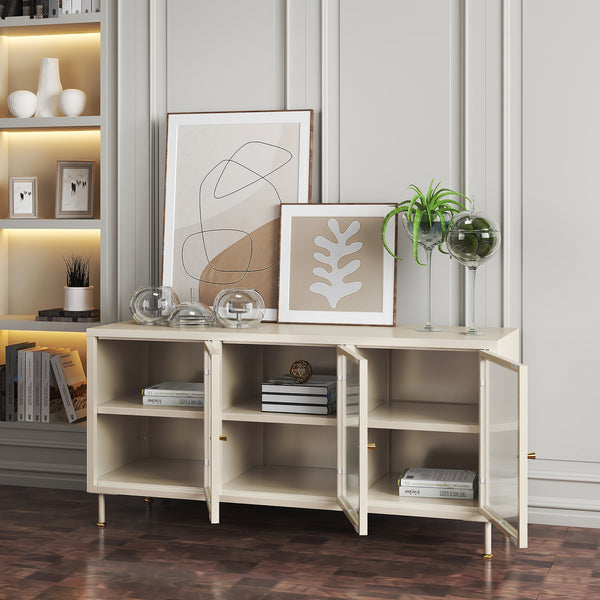 Comoda TV Lindau 120x40x59 cm cu 3 usi crem deschis [en.casa]