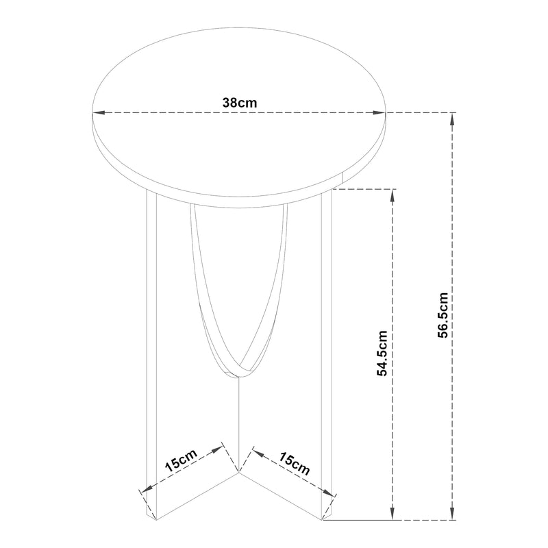Schiță cotată Masuta Rindal 38x56,5cm PAL efect lemn stejar [en.casa]