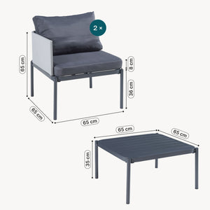Set masa cu 2 scaune gradina Accettura aluminiu gri [casa.pro]