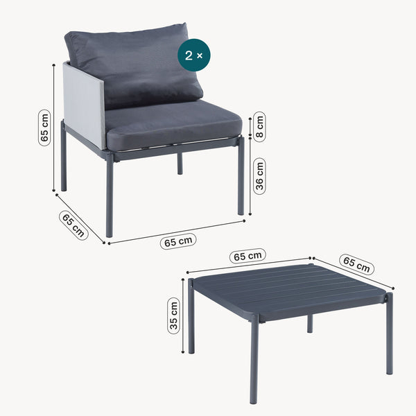 Set masa cu 2 scaune gradina Accettura aluminiu gri [casa.pro]