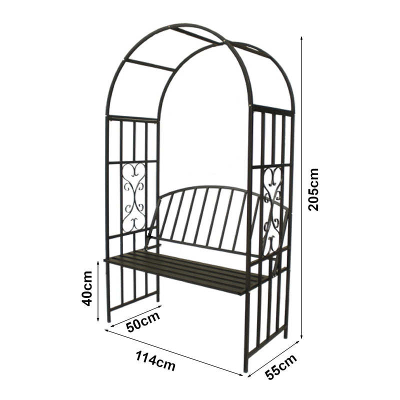 Schiță cotată Pergola trandafiri cu banca Barile 205x114x55cm otel negru [casa.pro]
