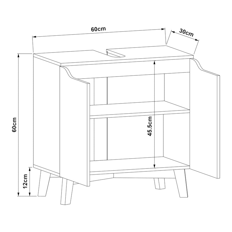 Schiță cotată Dulap baie sub chiuveta Overath 60x60x30cm gri [en.casa]
