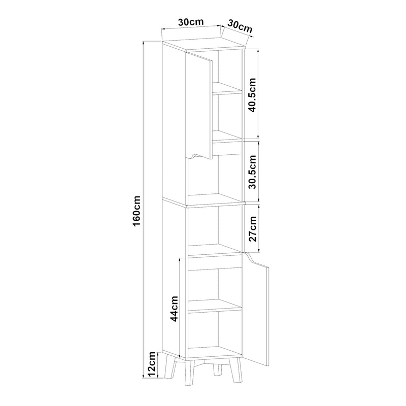 Schiță cotată Dulap baie inalt Overath 160x30x30cm gri [en.casa]