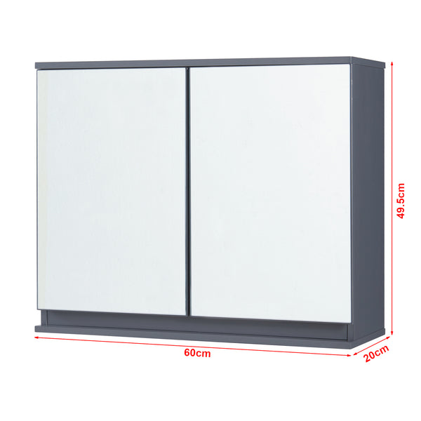 Dulap perete baie Overath 49,5x60 x20 cm MDF gri cu oglinzi [en.casa]