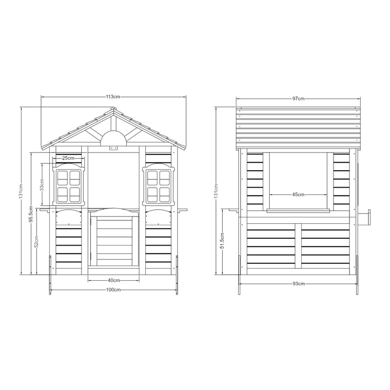 Schiță cotată Casă de joacă Acciano 131x113x97 cm lemn de brad [casa.pro]