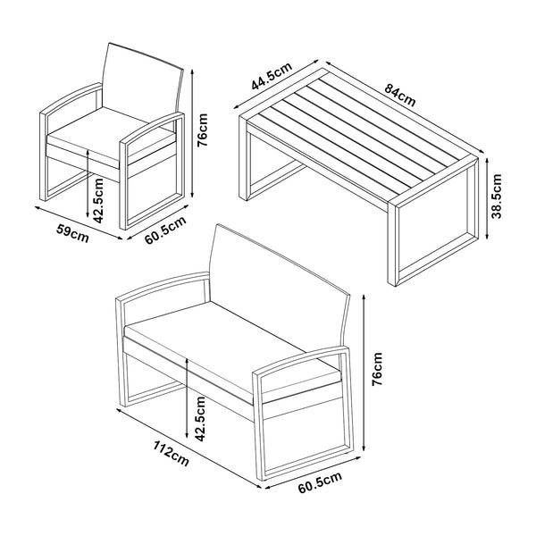 Set mobilier gradina 4 piese Calciano 1 masa 1 banca 2 scaune efect ratan bej [casa.pro]